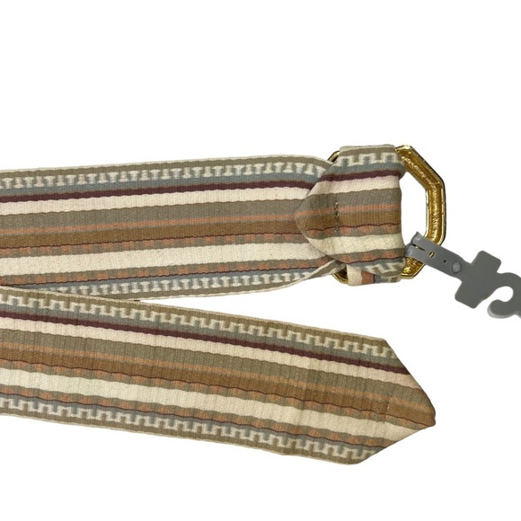 Vintage TJW by Mervyn’s Striped Wide Fabric Gold Octagon Buckle Belt - Picture 7 of 11